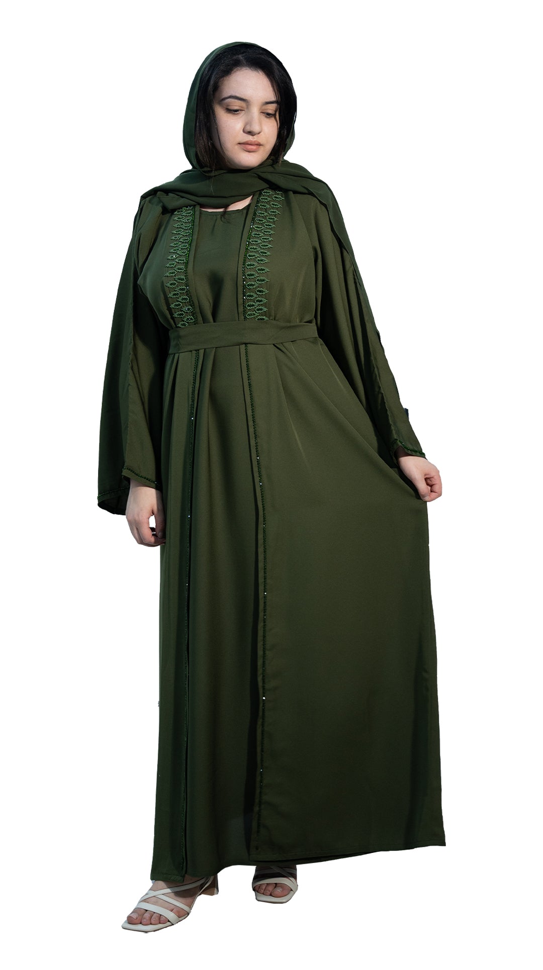 Abaya-paired-with-matching-inner-dress,-Hijab-&-belt-2P654