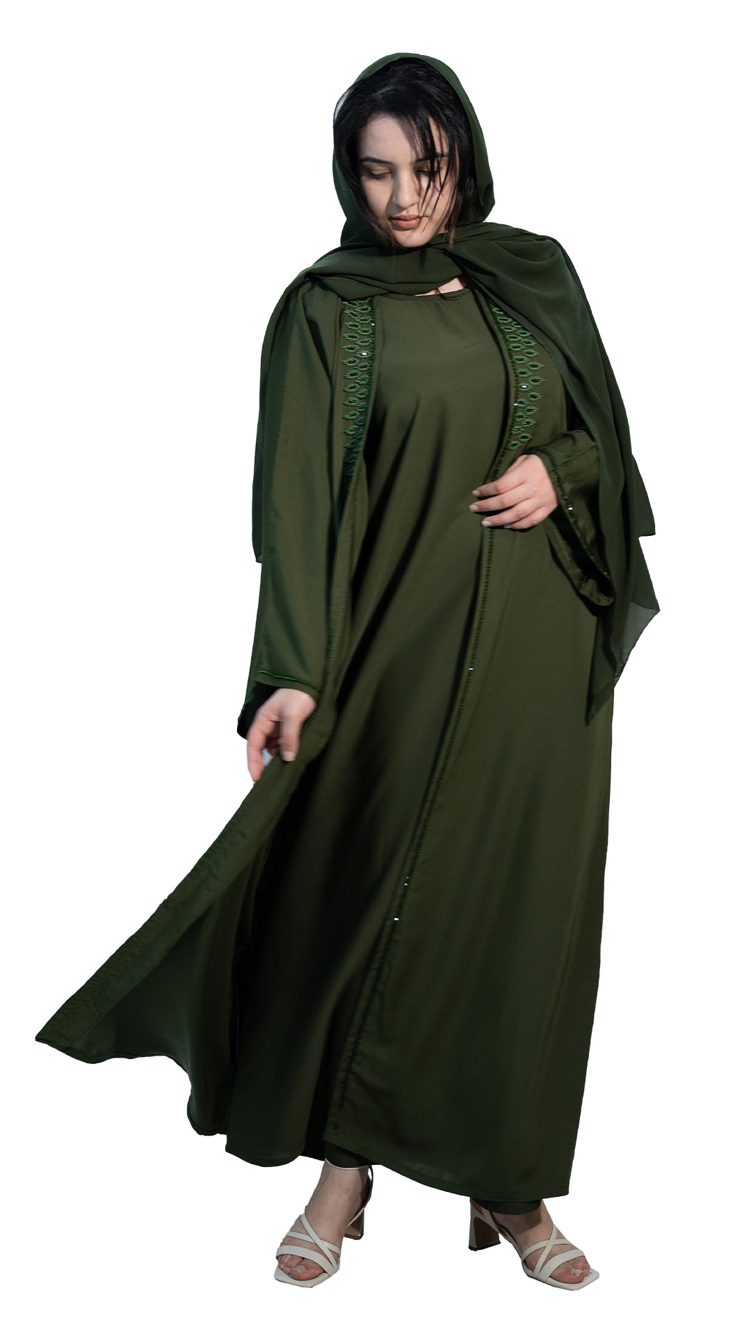 Abaya-paired-with-matching-inner-dress,-Hijab-&-belt-2P654