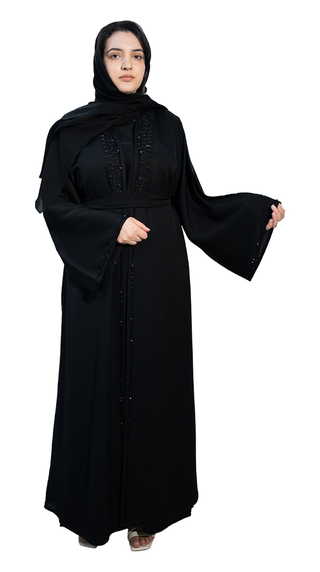 Abaya-paired-with-matching-inner-dress,-Hijab-&-belt-2P655