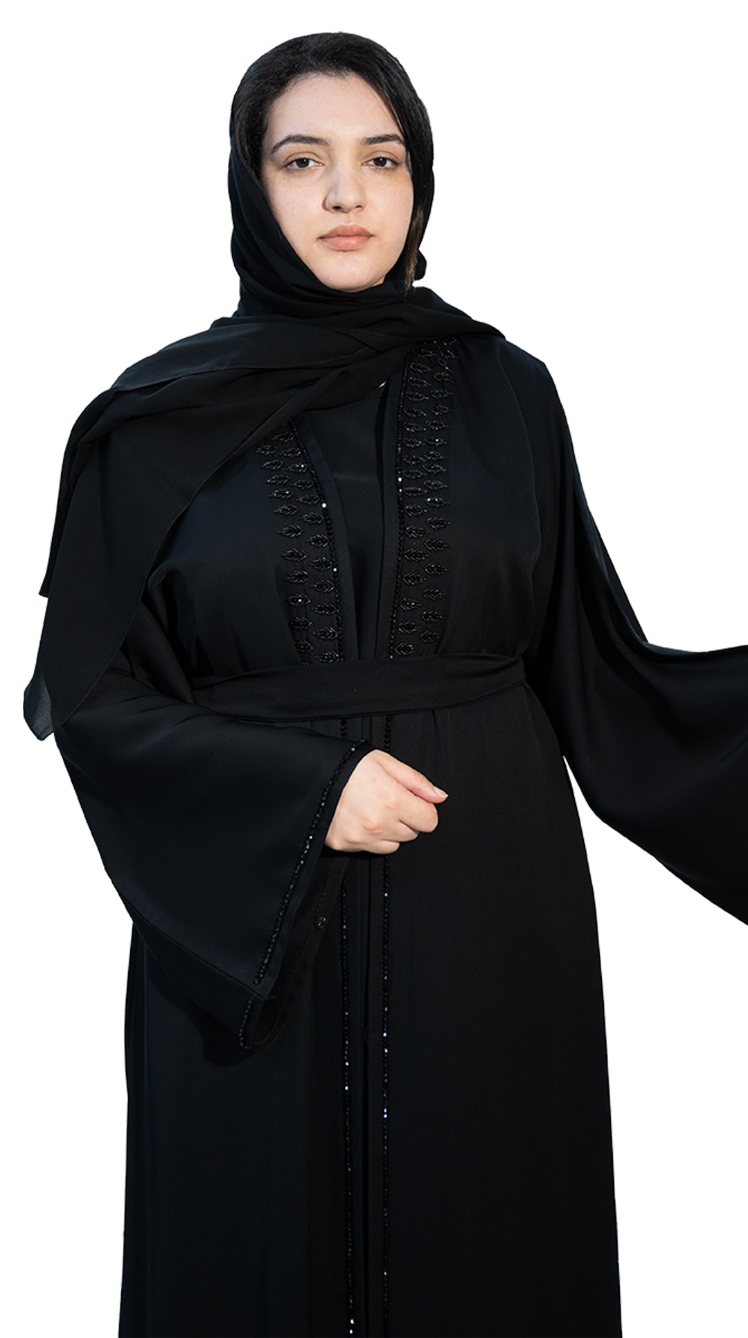 Abaya-paired-with-matching-inner-dress,-Hijab-&-belt-2P655