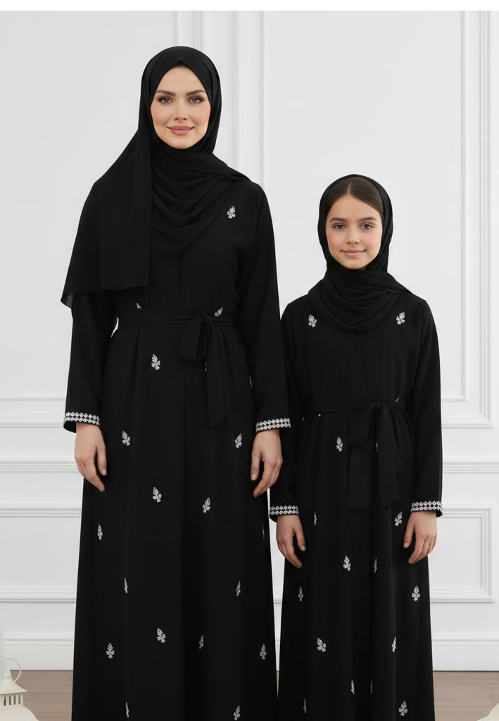 Luxurious Mother & Daughter 2-Piece Abaya Set | Intricate Beads Work & Matching Inner Dress-2P822MD
