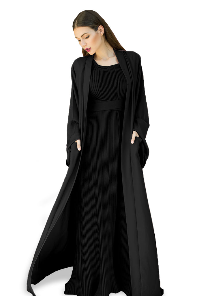 Nukhbaa Black color Abaya with Inner dress- 2pcs set-602C0