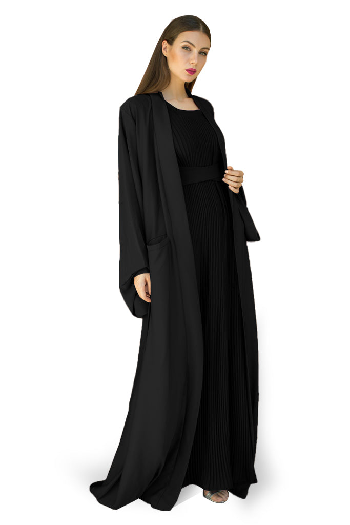 Nukhbaa Black color Abaya with Inner dress- 2pcs set-602C0