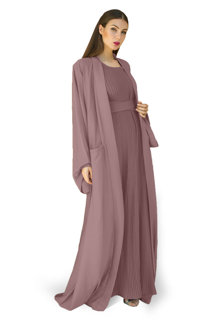 Nukhbaa Cinereous color Abaya with Inner dress- 2pcs set-602C125