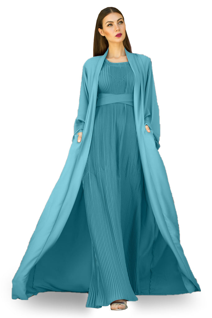 Nukhbaa Moonstone Blue color Abaya with Inner dress- 2pcs set-602C16