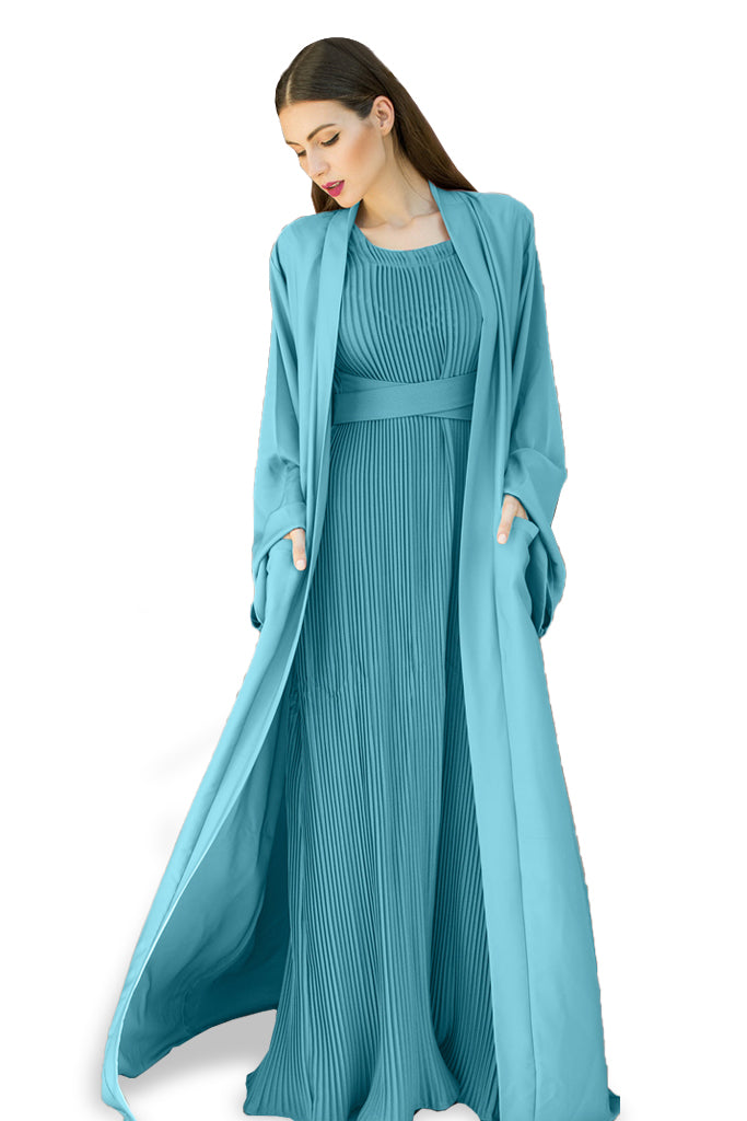 Nukhbaa Moonstone Blue color Abaya with Inner dress- 2pcs set-602C16