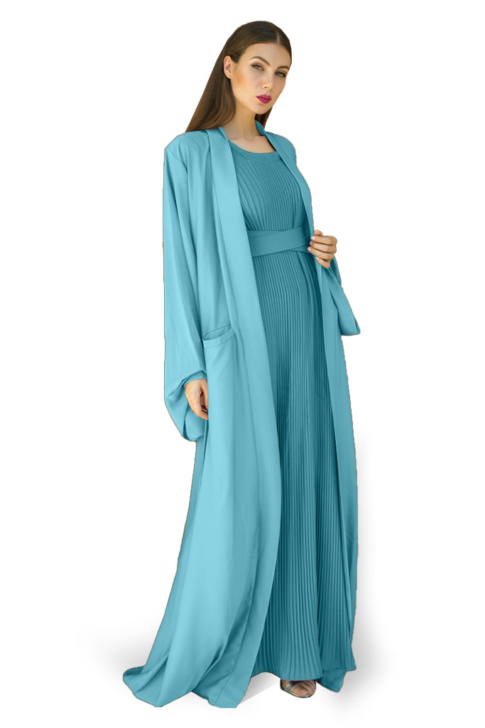 Nukhbaa Moonstone Blue color Abaya with Inner dress- 2pcs set-602C16