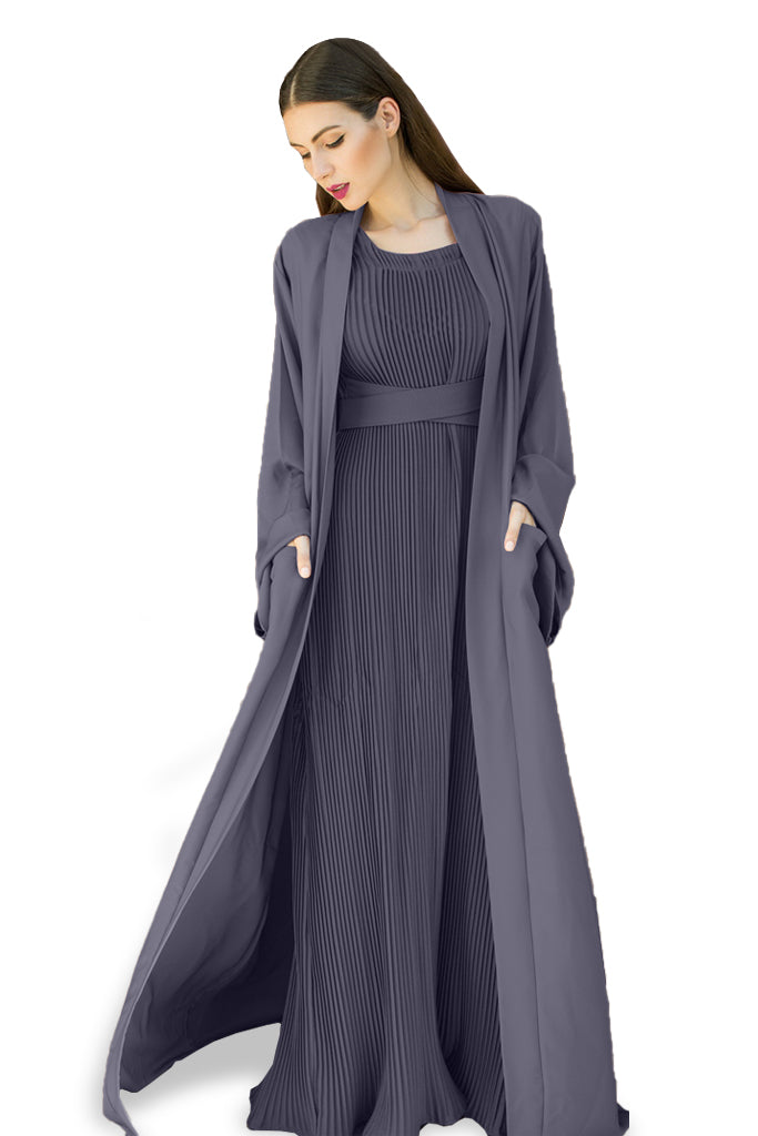 Nukhbaa Mid Grey color Abaya with Inner dress- 2pcs set-602C51