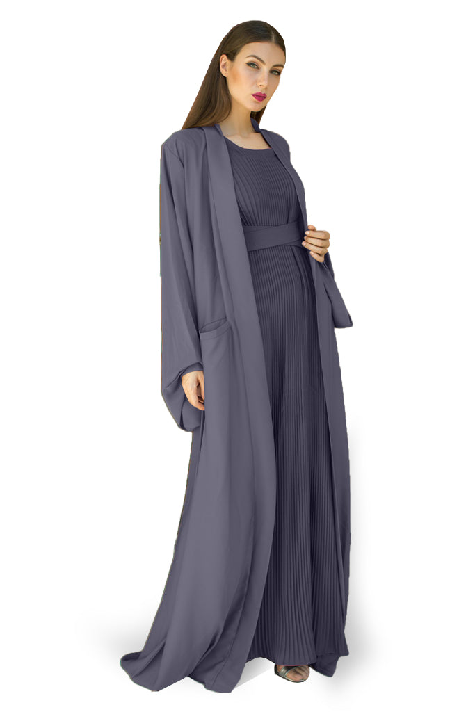 Nukhbaa Mid Grey color Abaya with Inner dress- 2pcs set-602C51
