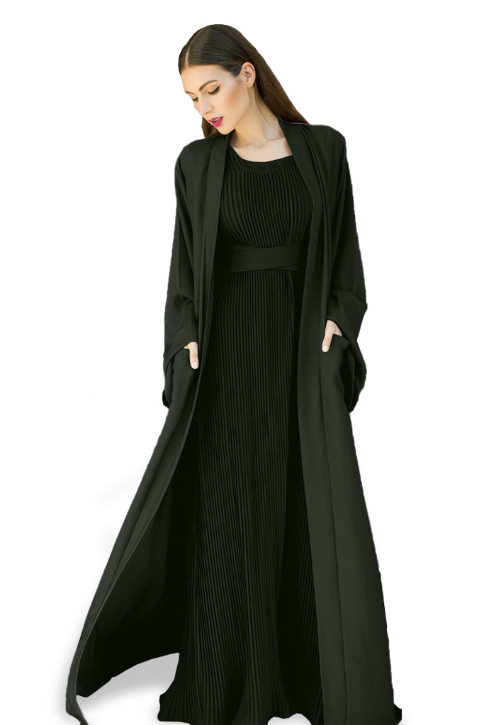 Nukhbaa Olive Green color Abaya with Inner dress- 2pcs set-602C84