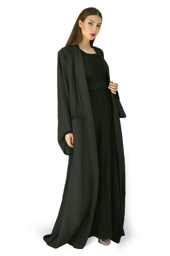 Nukhbaa Olive Green color Abaya with Inner dress- 2pcs set-602C84
