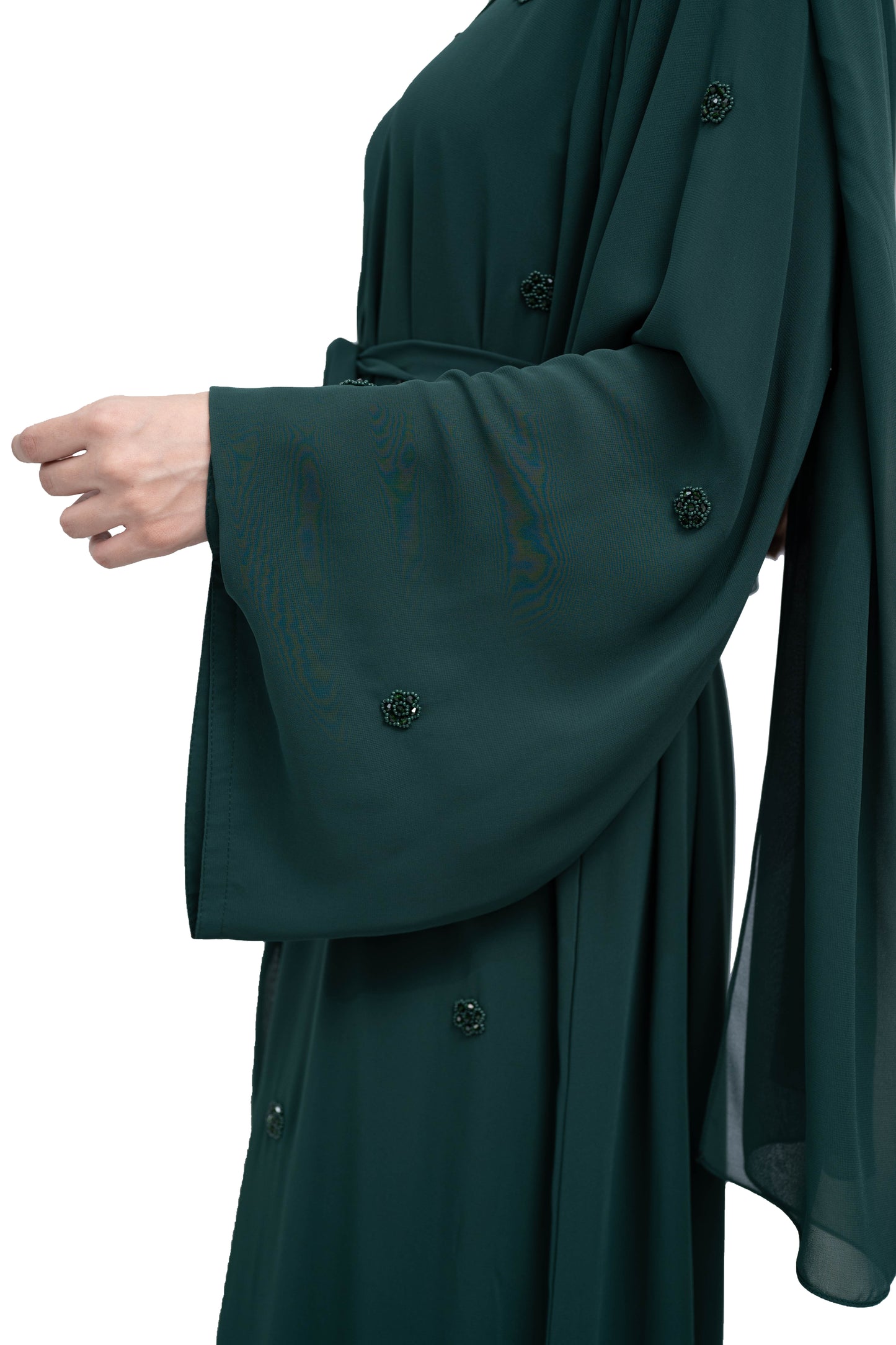 Trendy-Dark-Green-Double-chiffon-Abaya-with-Floral-Beadwork-Design-includes-Matching-Hijab-and-Belt-632