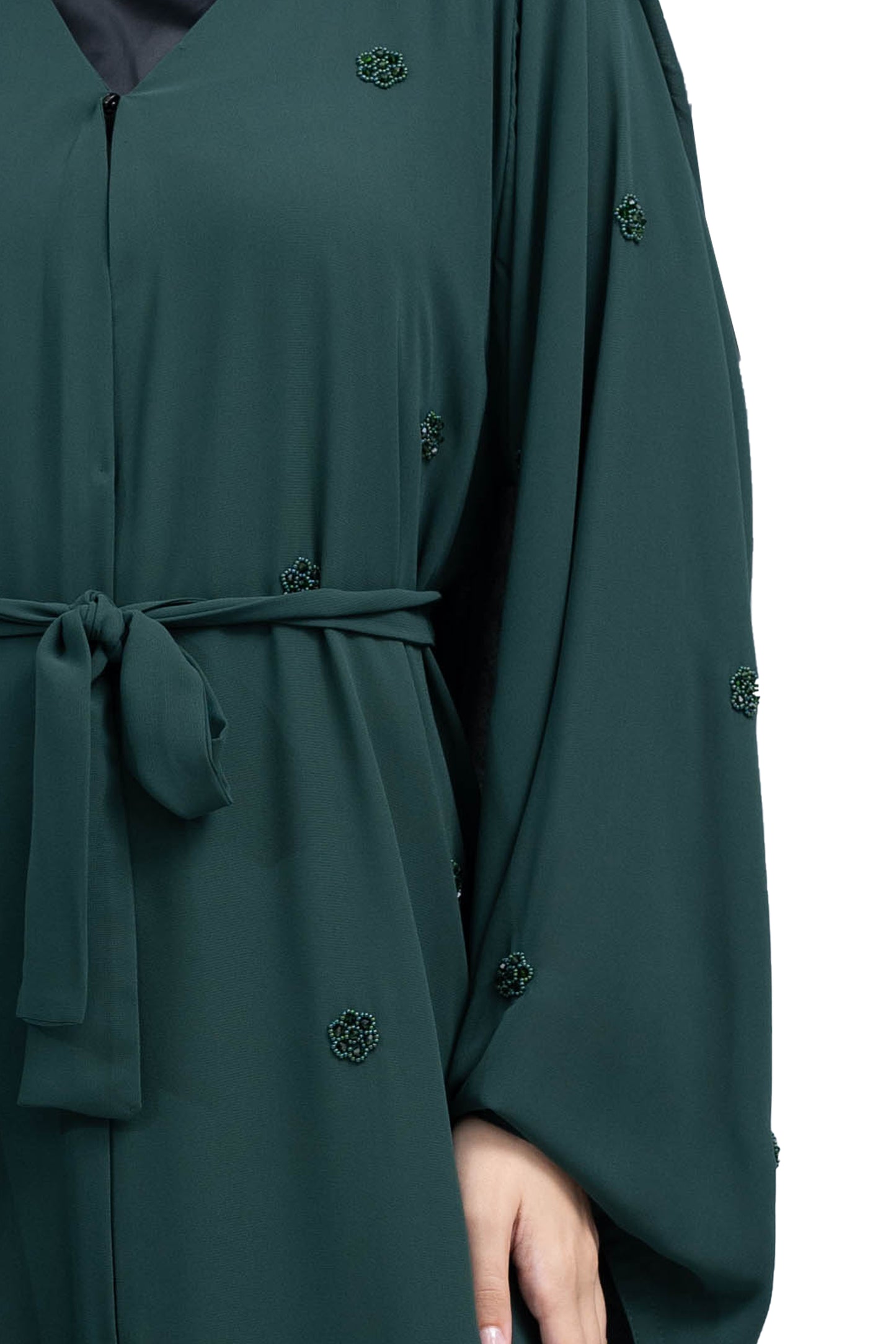 Trendy-Dark-Green-Double-chiffon-Abaya-with-Floral-Beadwork-Design-includes-Matching-Hijab-and-Belt-632