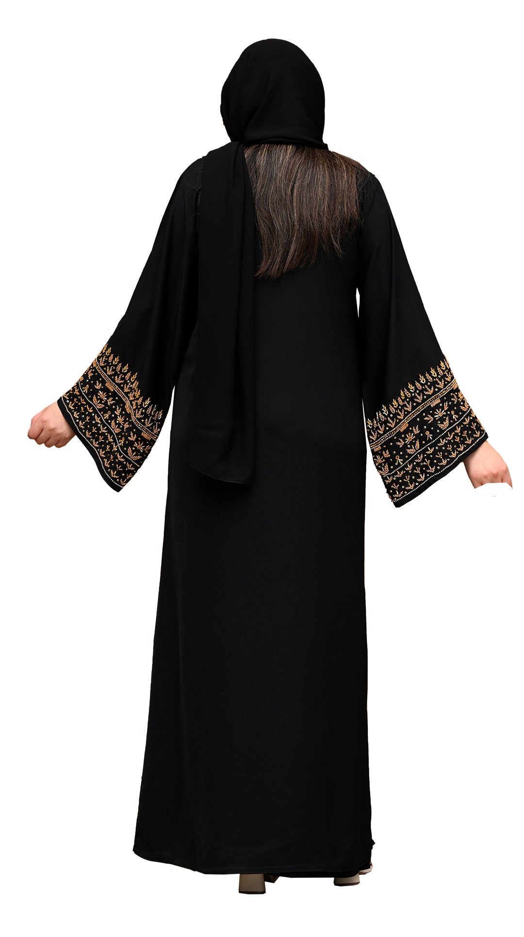 Black-abaya-with-golden-beads-on-the-sleeves-657