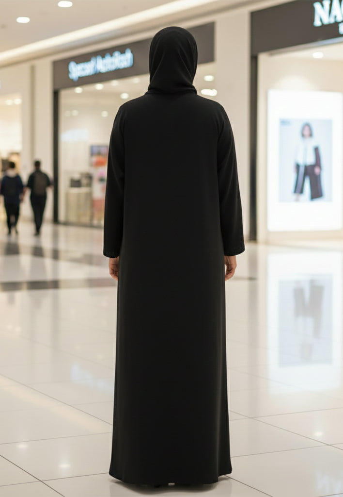 Modern-Bloom-Panel-Abaya-|-Black-Nida-with-Magenta-Floral-Print-813
