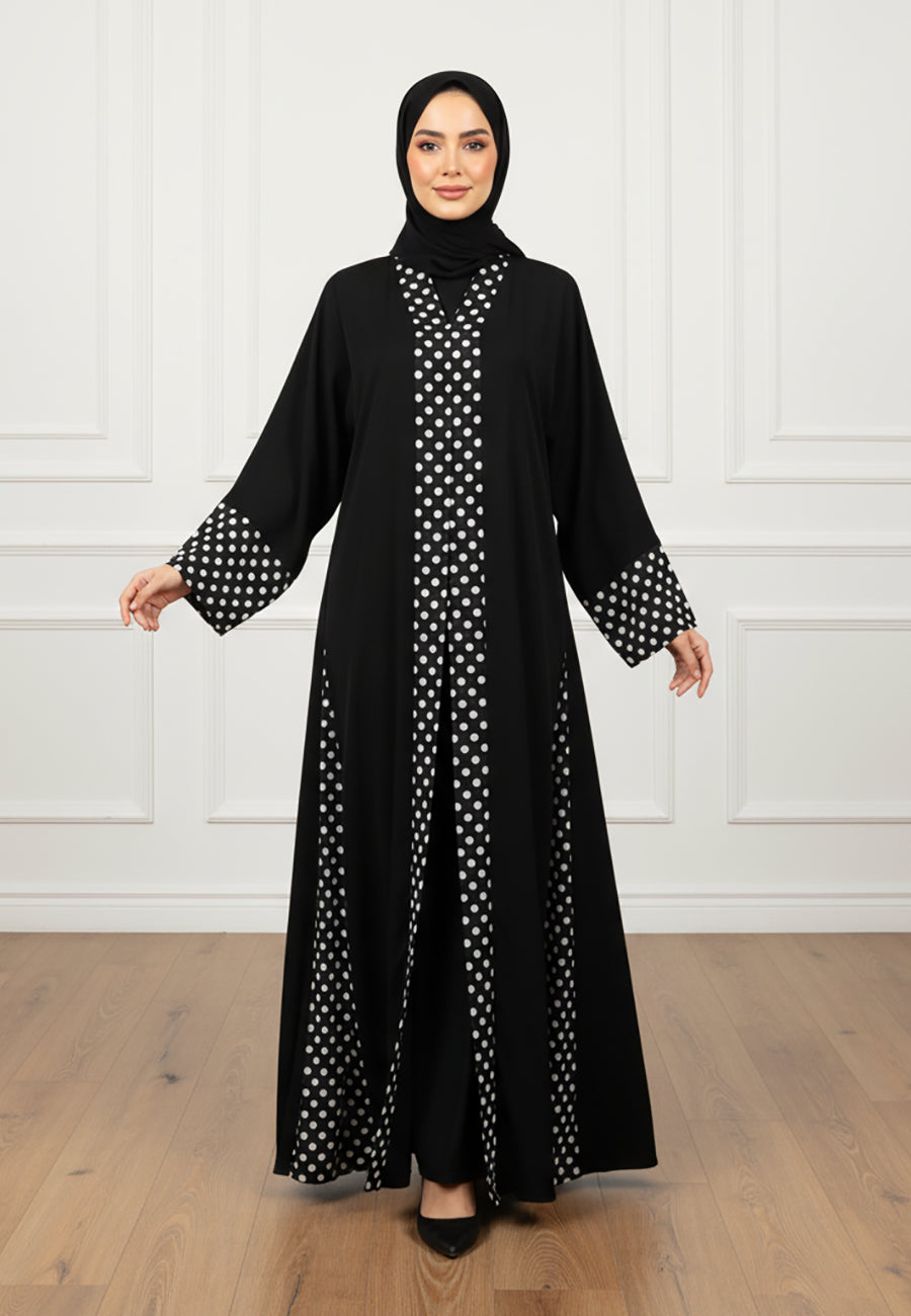 Modern-Classic:-Nida-Abaya-with-Contrast-Polka-Dot-Paneling-824