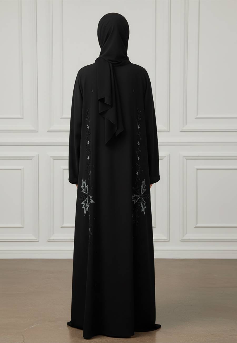 Elegant-Midnight-Black-Abaya-with-Emerald-Floral-Embroidery-876