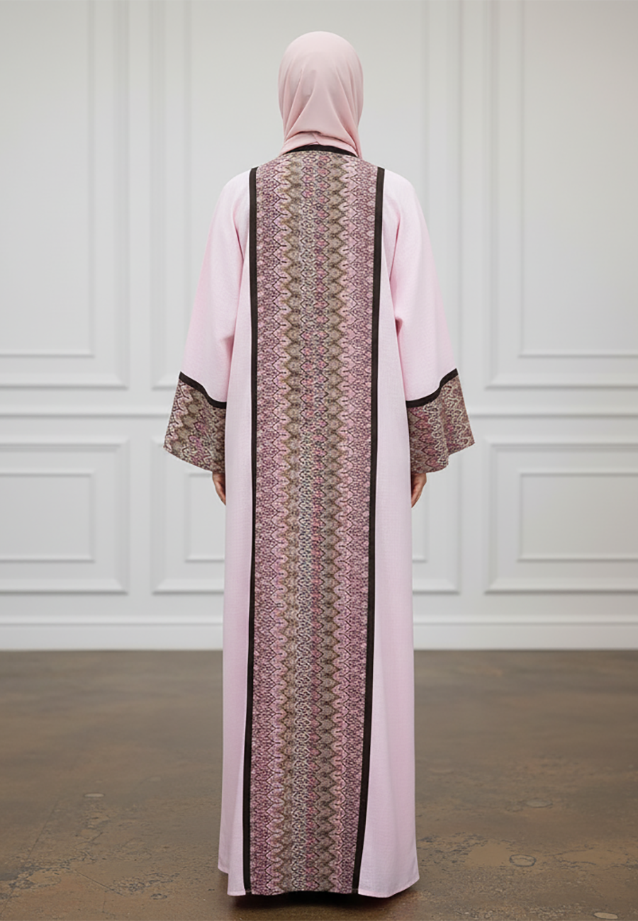 Elegant-Pastel-Pink-Abaya-with-Patterned-Cuffs-|-Linan-Fabric-878