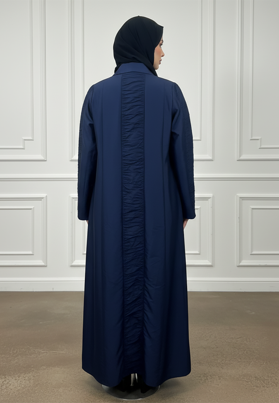 Ruched-Sleeve-Abaya-|-Cotton-Blend-Fabric-929
