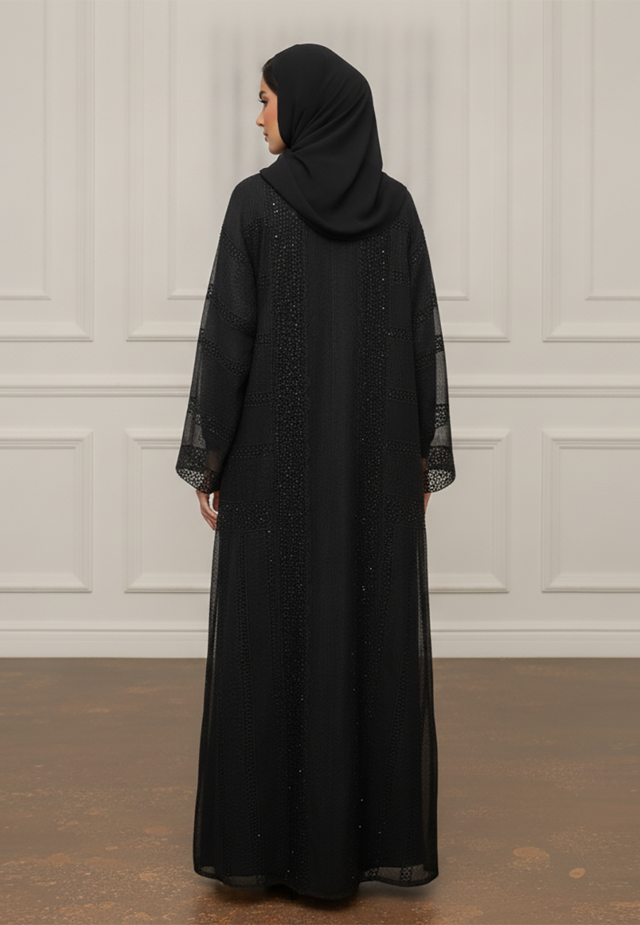Textured-Organza-Abaya-|Organza-&-Crepe-Mix-935