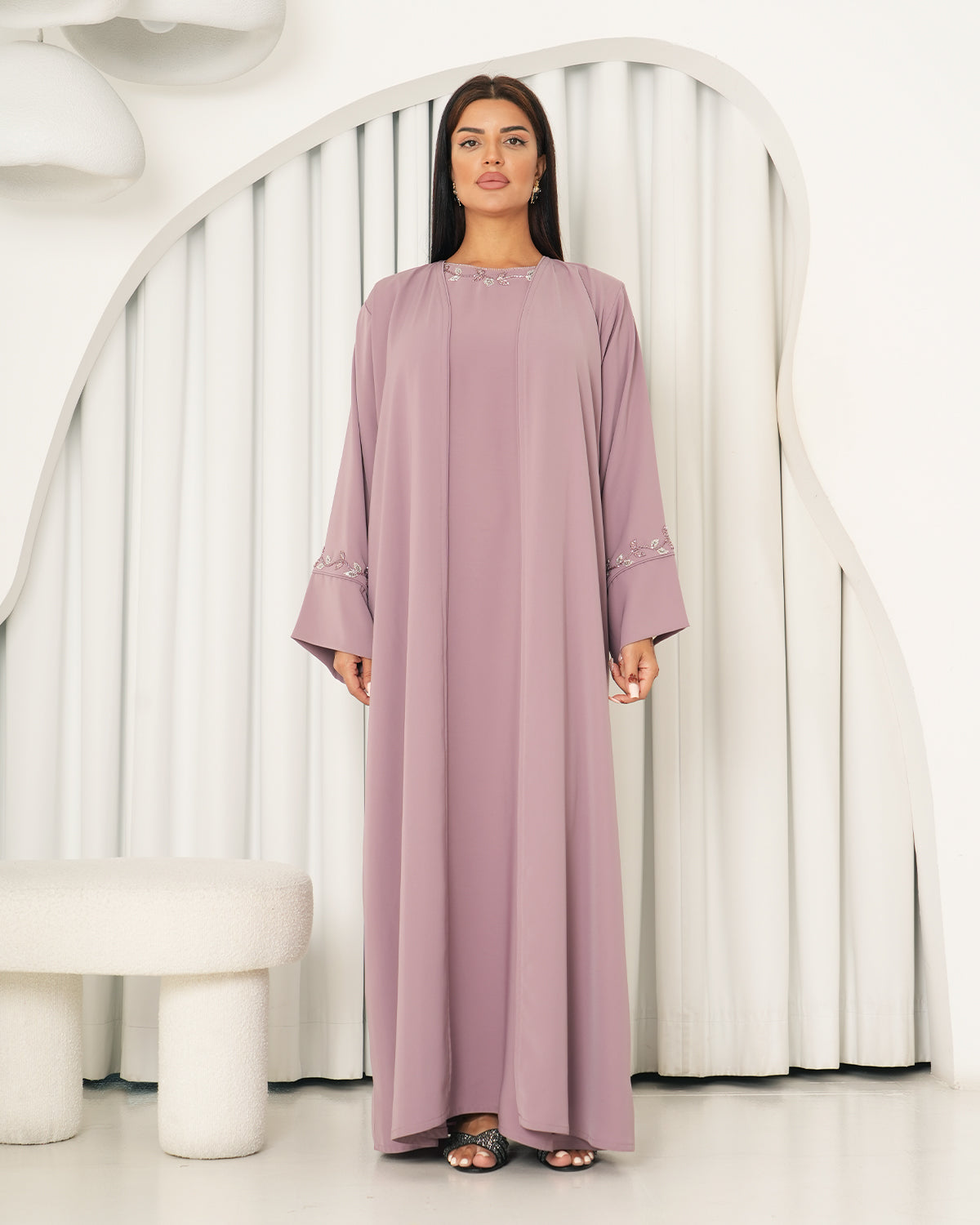 Handcrafted embroidery abaya with inner dress-N133A