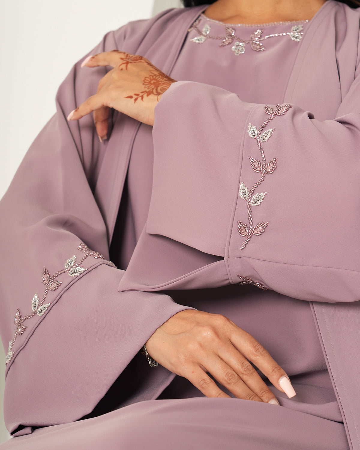Handcrafted embroidery abaya with inner dress-N133A