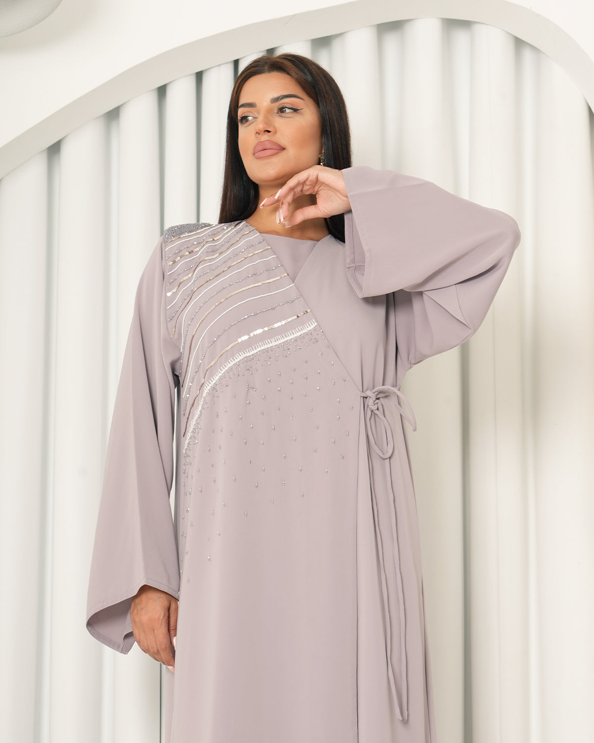 Sequin embroidery abaya with inner dress- N134A