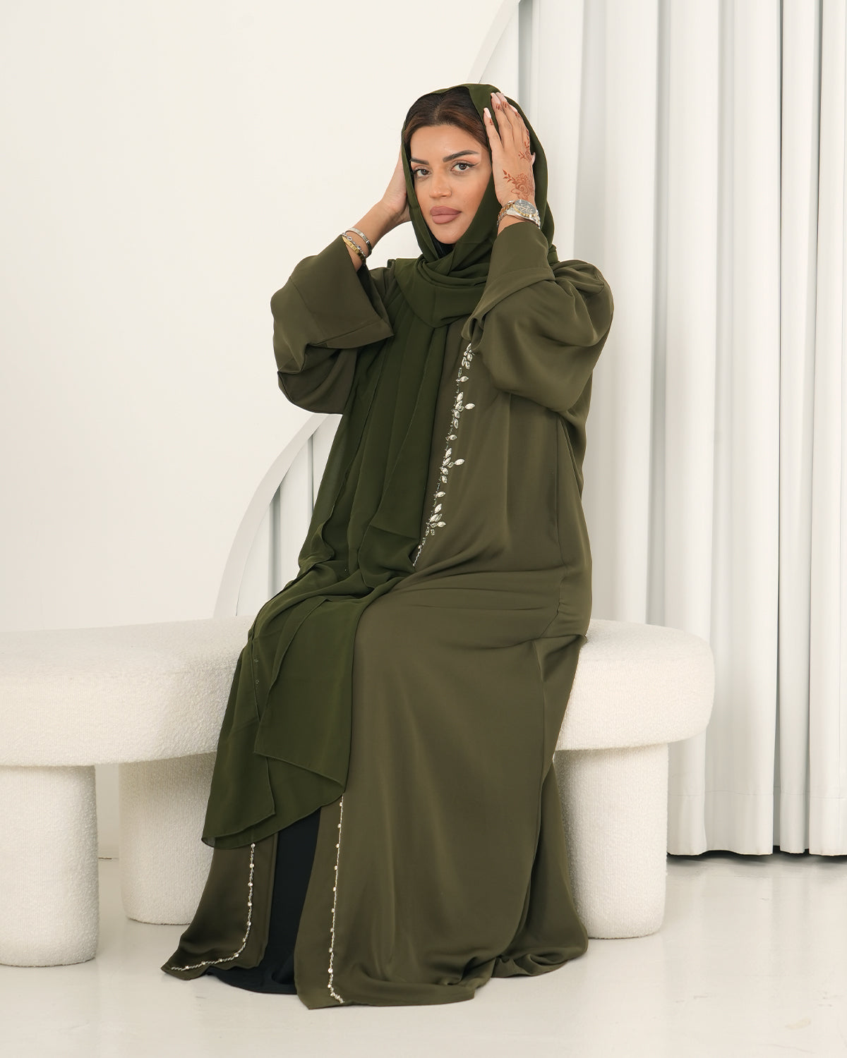 Khaki Stone Abaya -N147A