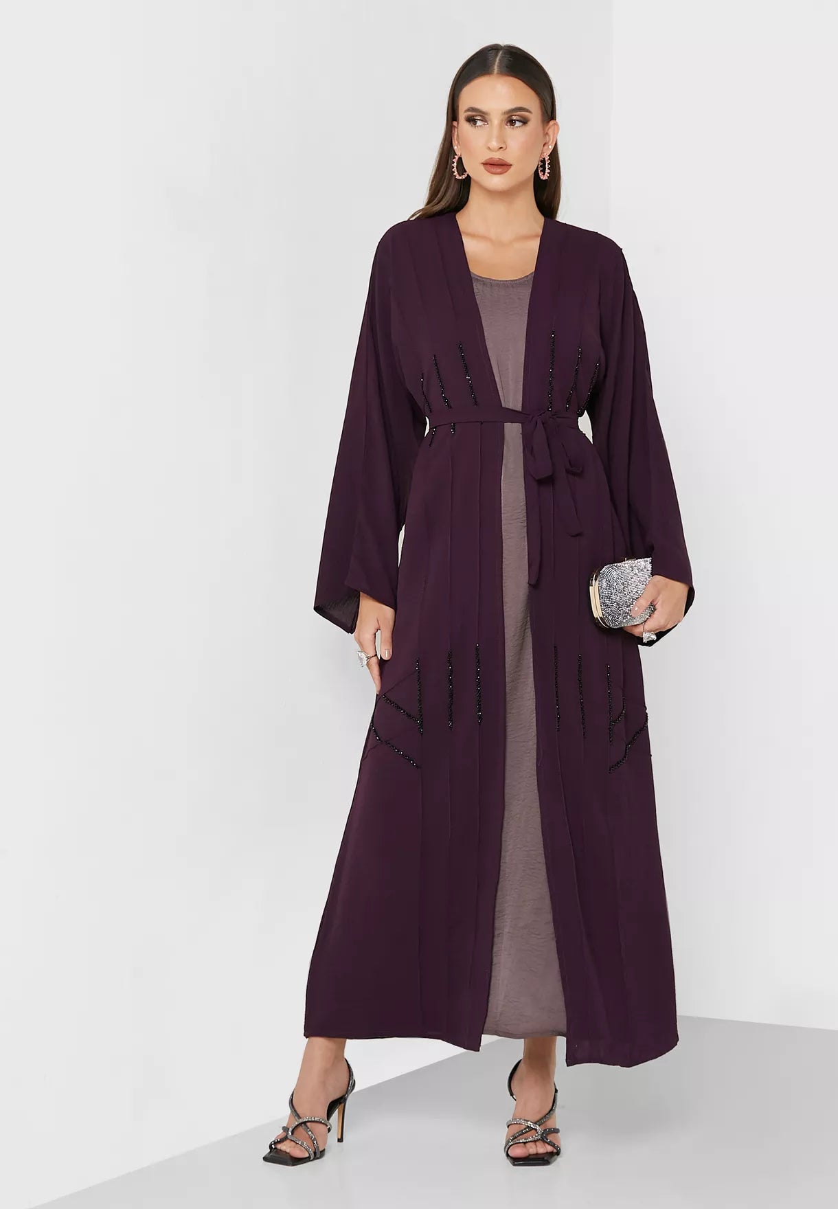 Open Abaya with matching inner dress and belt.