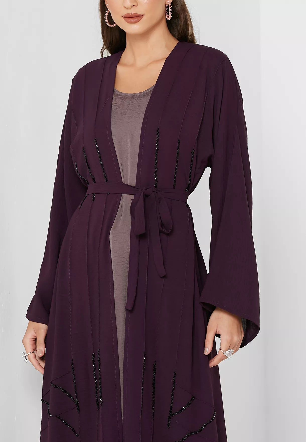 Open Abaya with matching inner dress and belt.