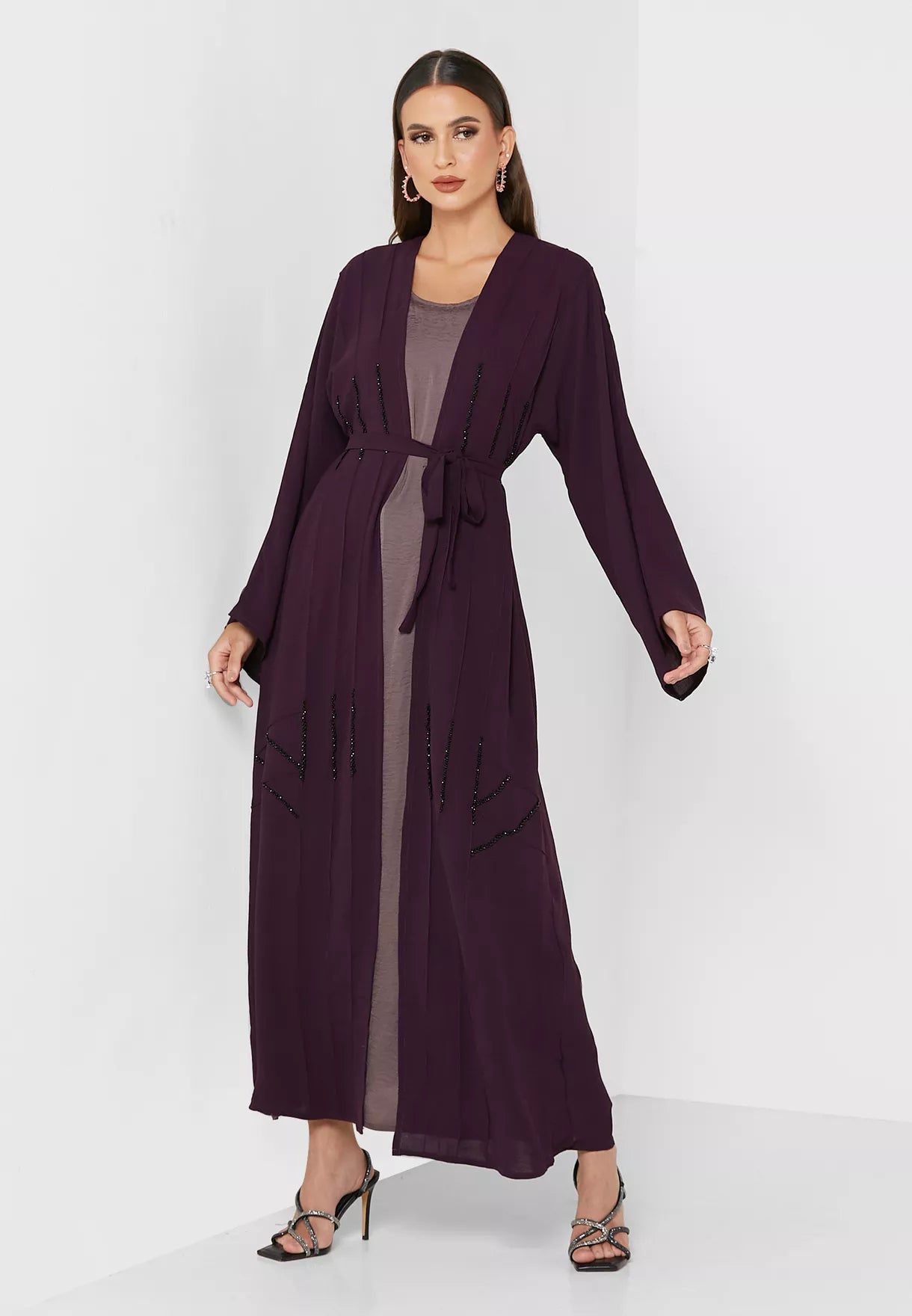 Open Abaya with matching inner dress and belt.