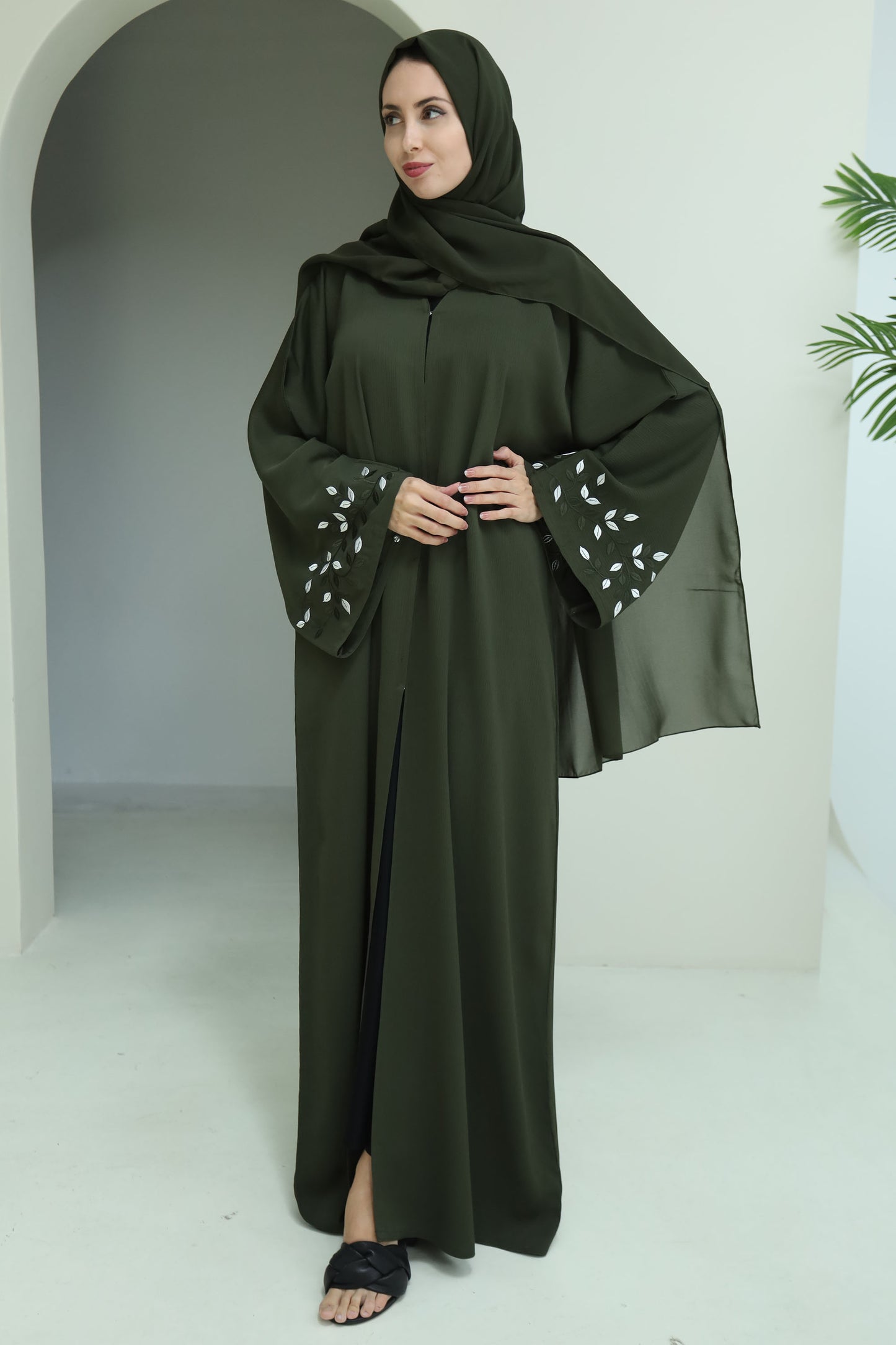 Olive leaf abaya-N117A