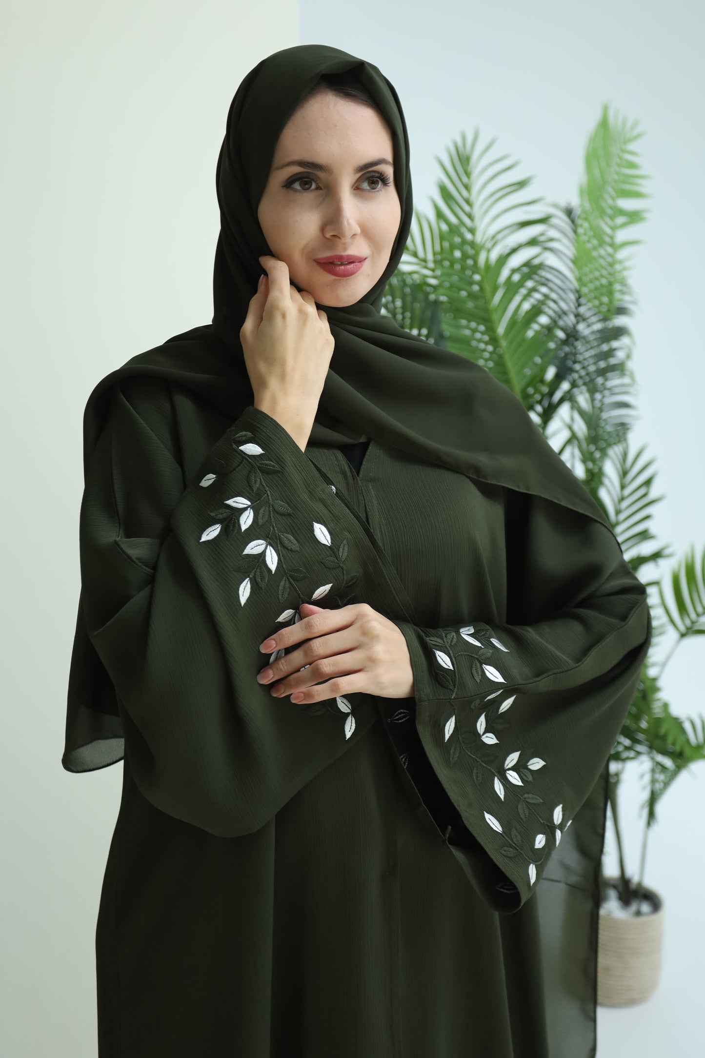 Olive leaf abaya-N117A