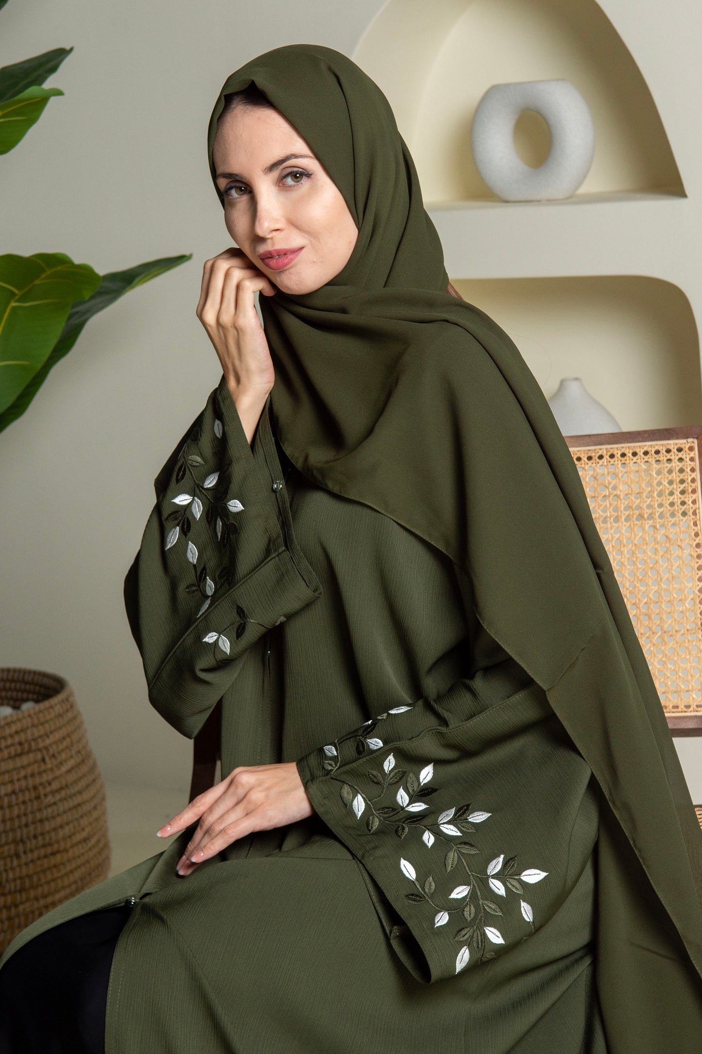 Olive leaf abaya-N117A