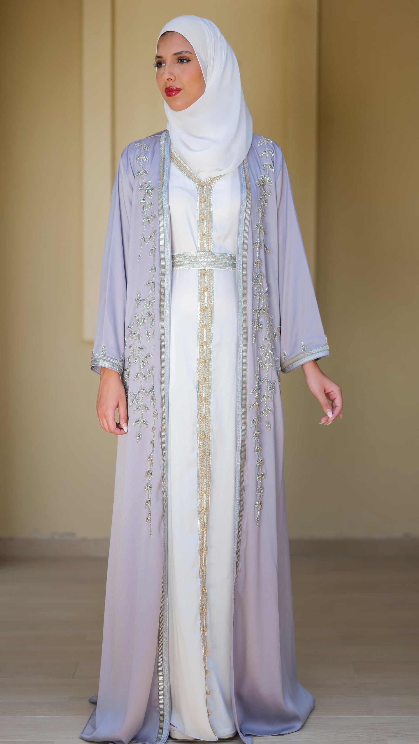 Handwork embellishment abaya with inner dress-N37A