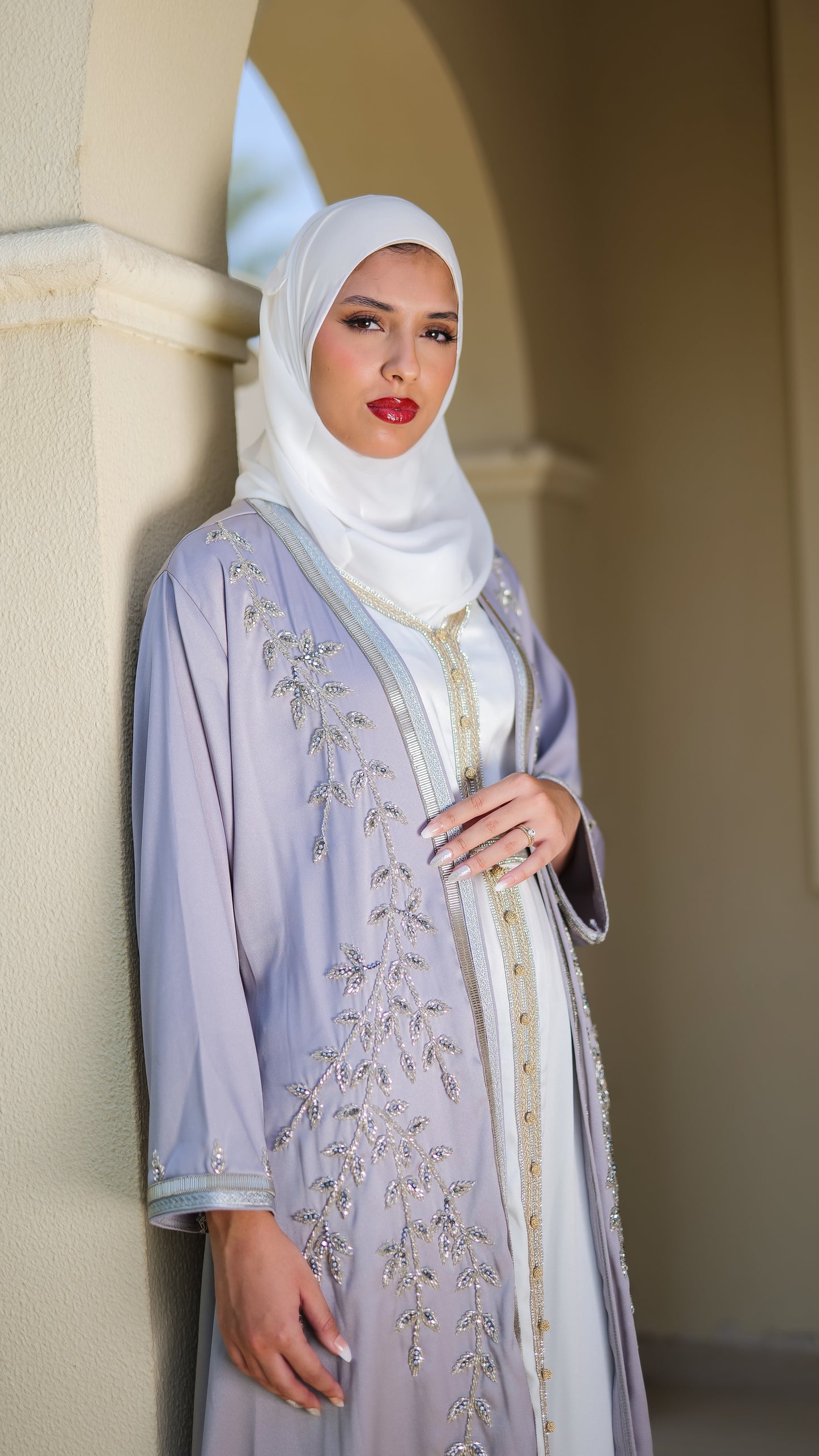 Handwork embellishment abaya with inner dress-N37A