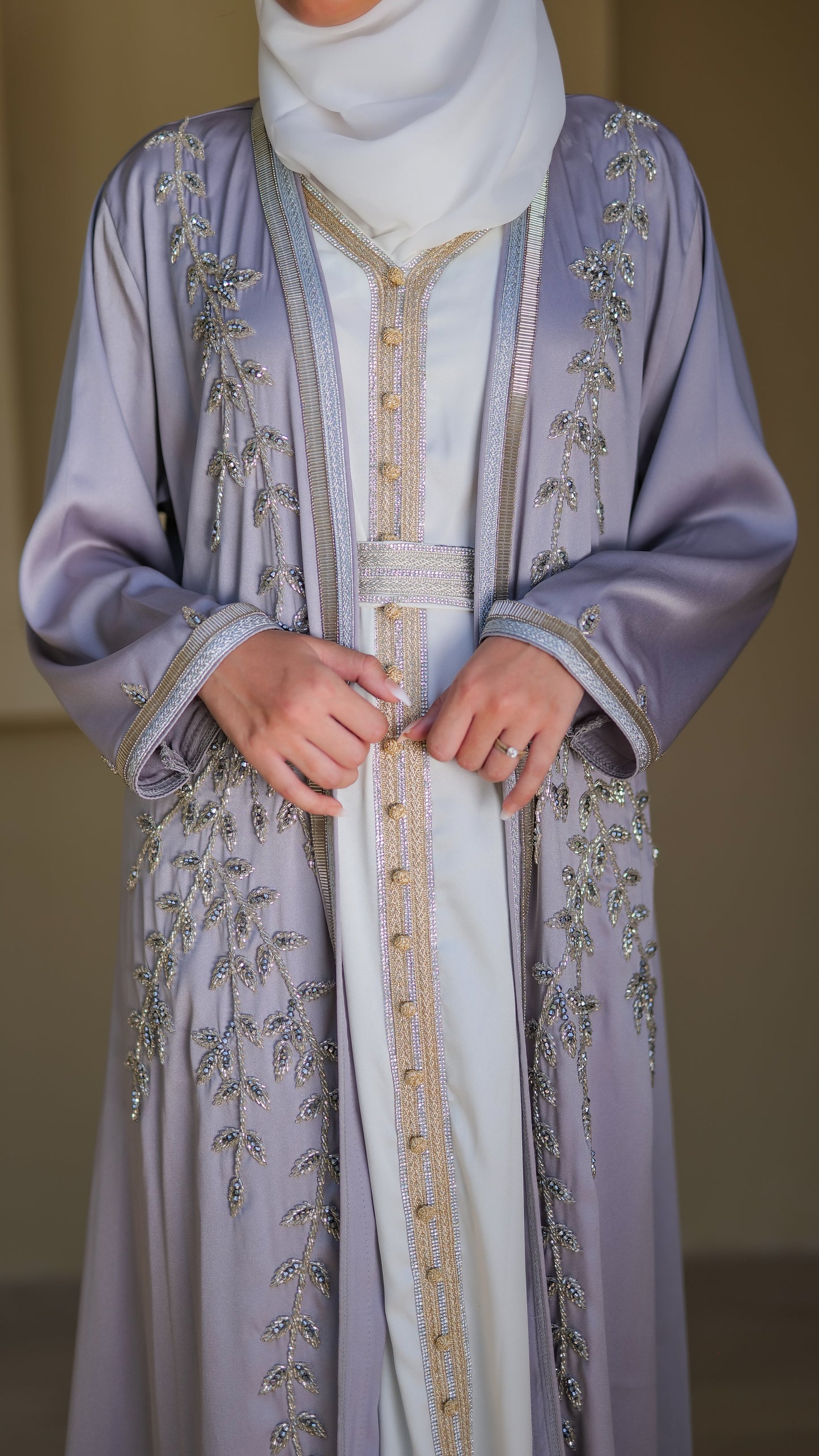 Handwork embellishment abaya with inner dress-N37A