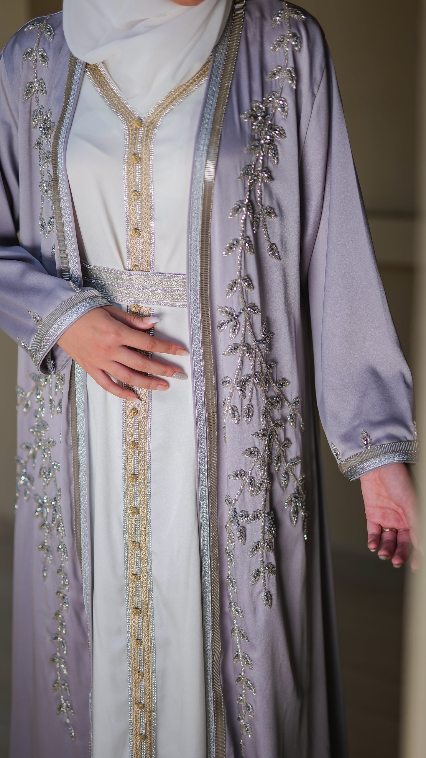 Handwork embellishment abaya with inner dress-N37A