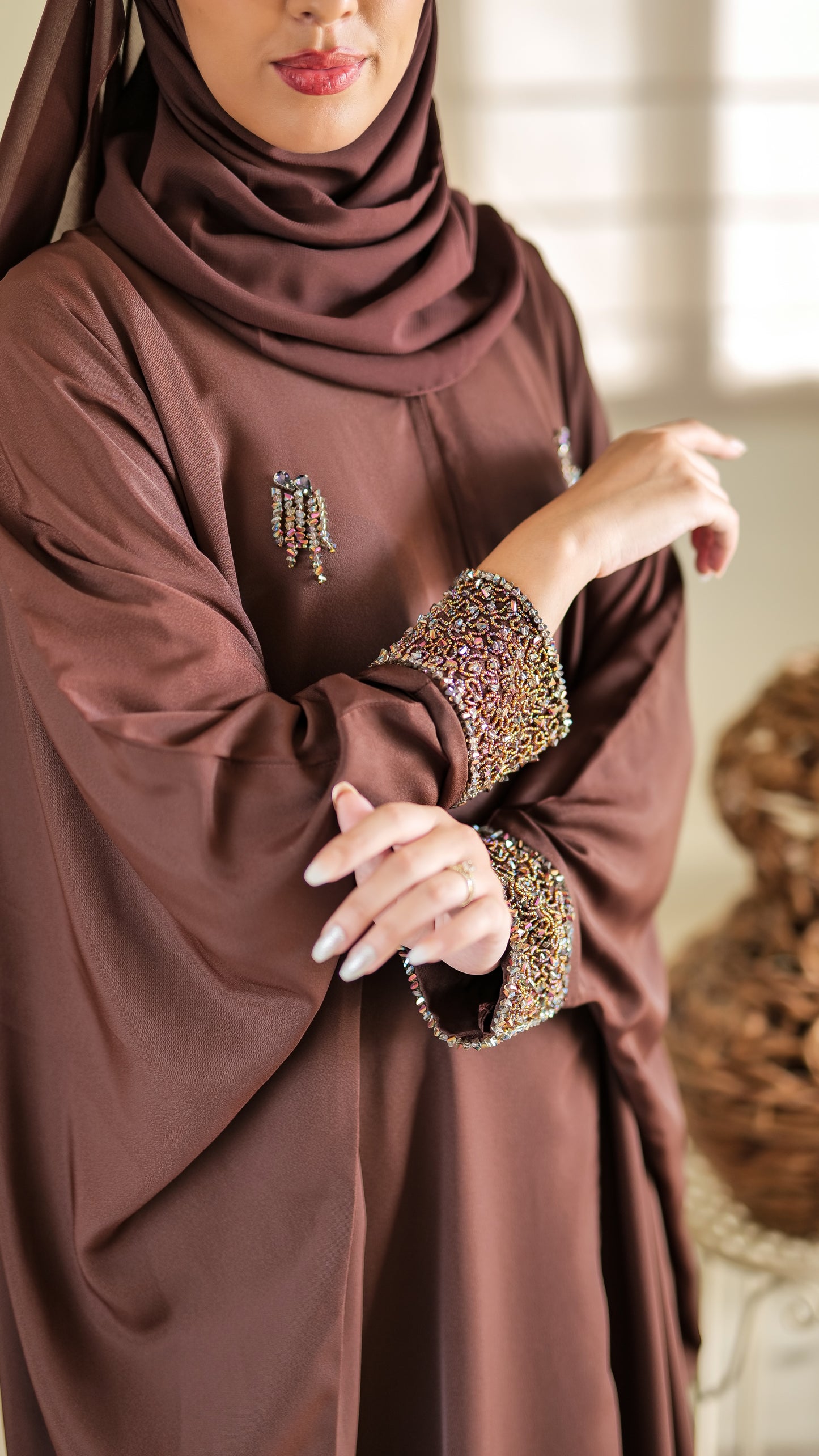 Mahogany Embellished Abaya-N47A