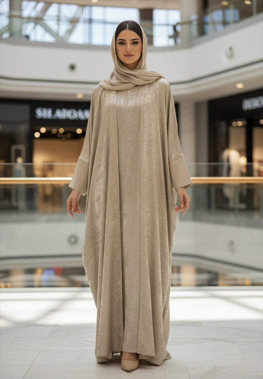 Luxurious-Textured-Abaya-two-piece-set-includes-a-matching-sleeveless-inner-dress-2P804