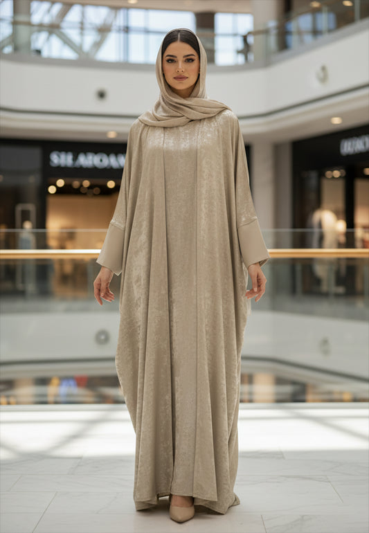 Luxurious-Textured-Abaya-two-piece-set-includes-a-matching-sleeveless-inner-dress-2P804