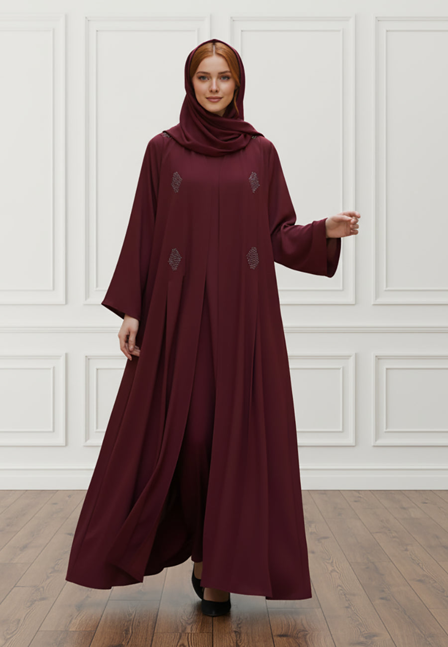 Luxurious-2-Piece-Nida-Abaya-Set-|-Matching-Inner-Dress-&-Hijab-Included-|BarB-Fabric-2P817