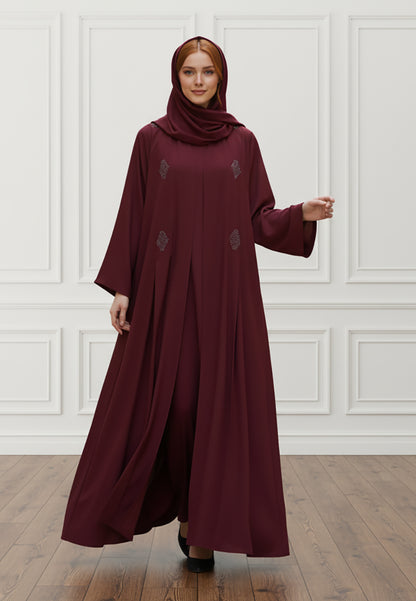 Luxurious-2-Piece-Nida-Abaya-Set-|-Matching-Inner-Dress-&-Hijab-Included-|BarB-Fabric-2P817