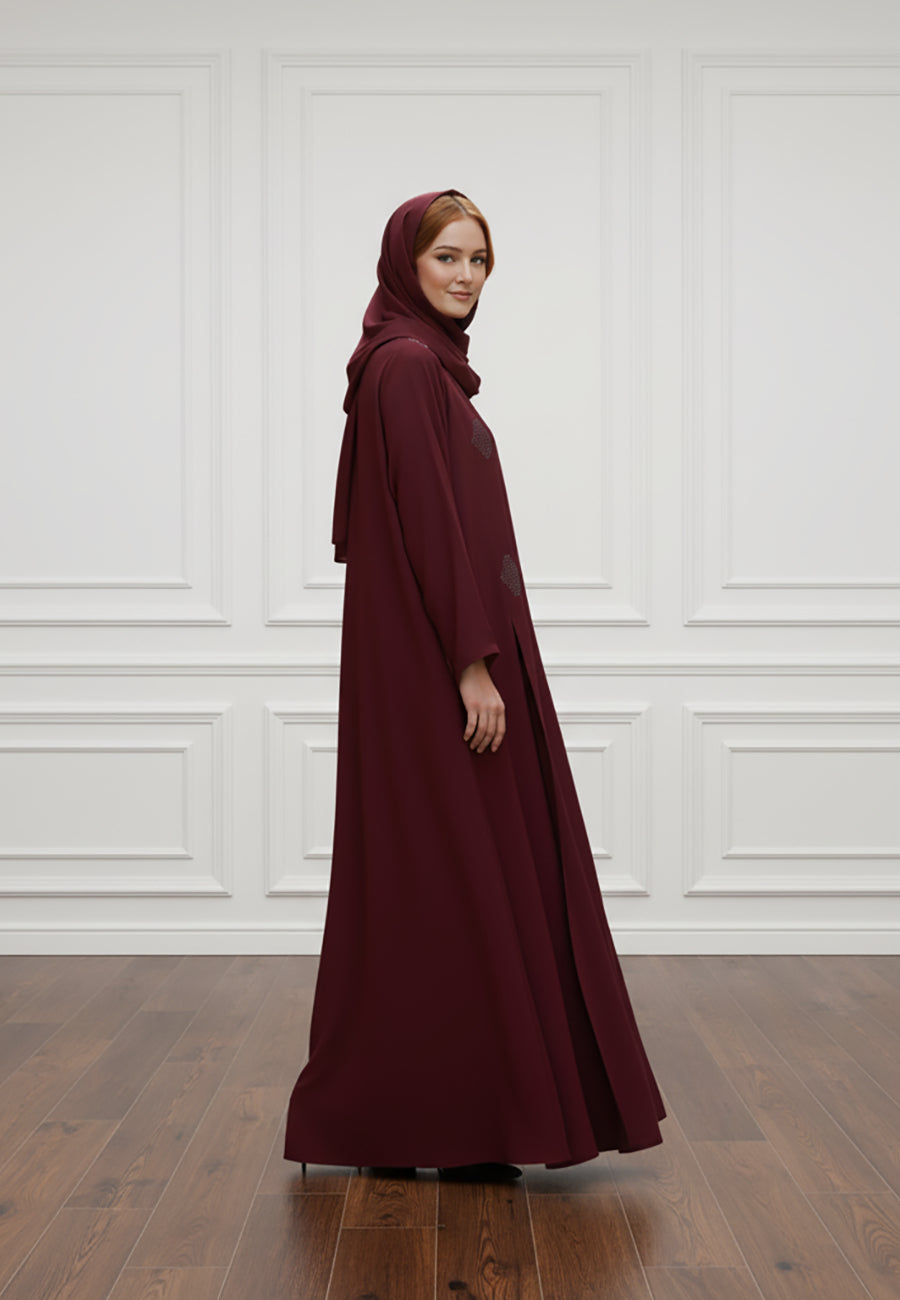 Luxurious-2-Piece-Nida-Abaya-Set-|-Matching-Inner-Dress-&-Hijab-Included-|BarB-Fabric-2P817