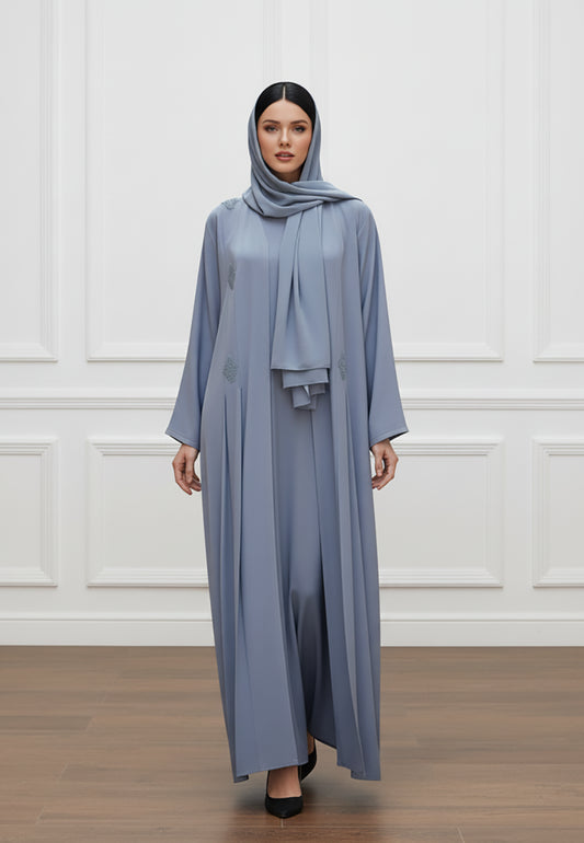 Luxurious-2-Piece-BarB-Crepe-Abaya-Set-|-Matching-Inner-Dress-&-Hijab-2P818