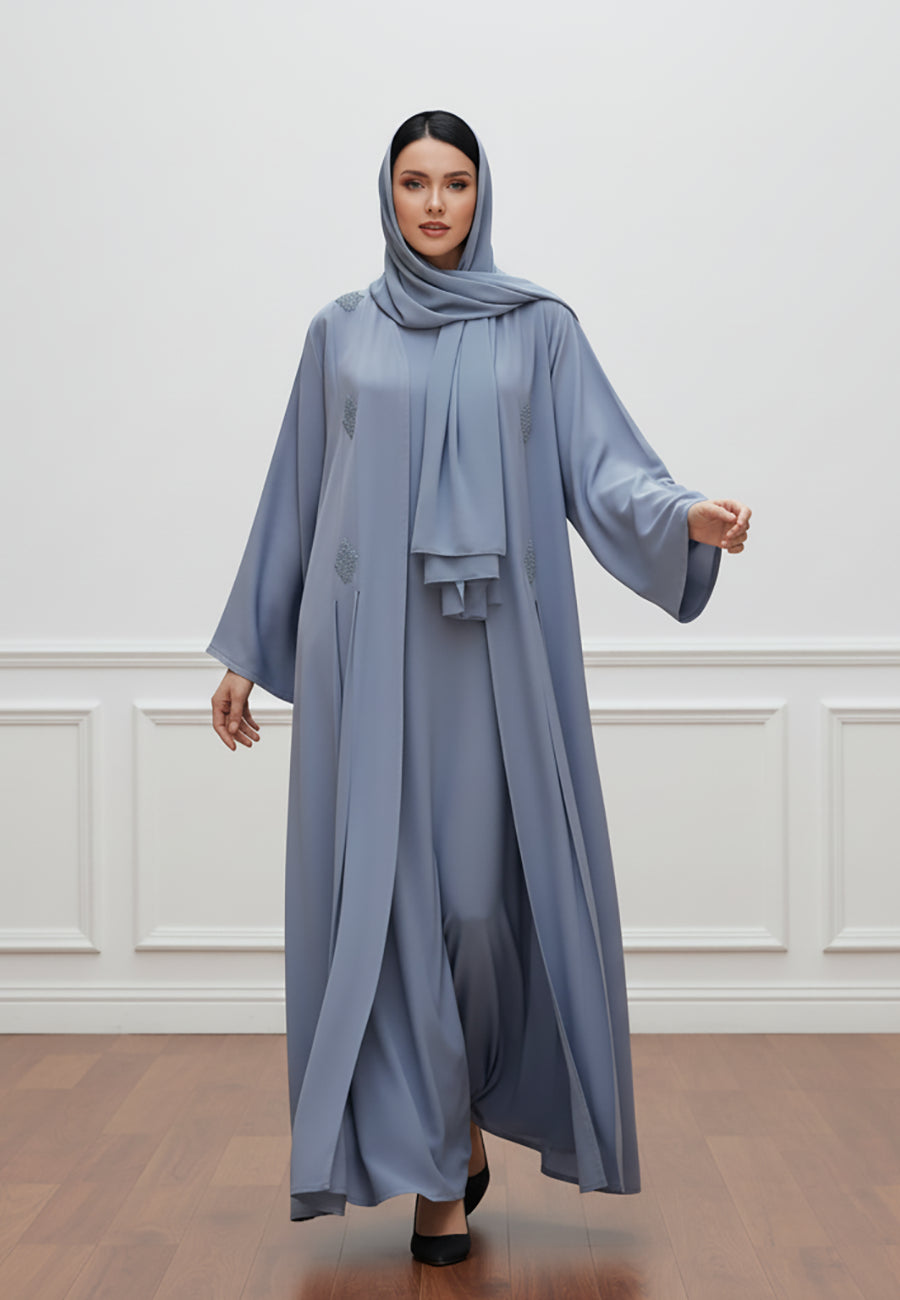 Luxurious-2-Piece-BarB-Crepe-Abaya-Set-|-Matching-Inner-Dress-&-Hijab-2P818