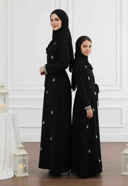 Luxurious Mother & Daughter 2-Piece Abaya Set | Intricate Beads Work & Matching Inner Dress-2P822MD