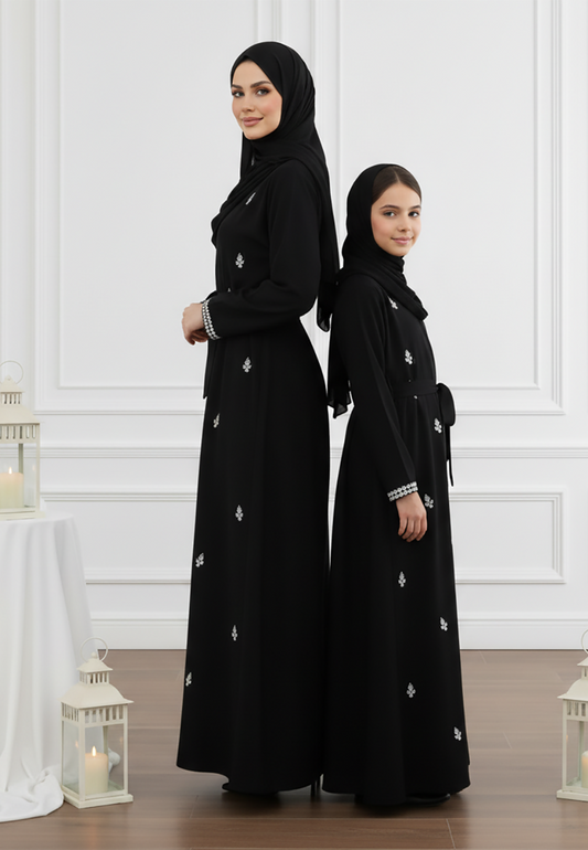 Luxurious Mother & Daughter 2-Piece Abaya Set | Intricate Beads Work & Matching Inner Dress-2P822MD