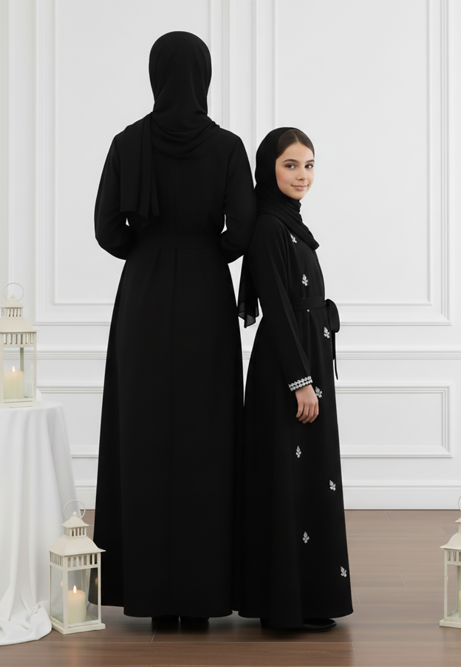 Luxurious Mother & Daughter 2-Piece Abaya Set | Intricate Beads Work & Matching Inner Dress-2P822MD