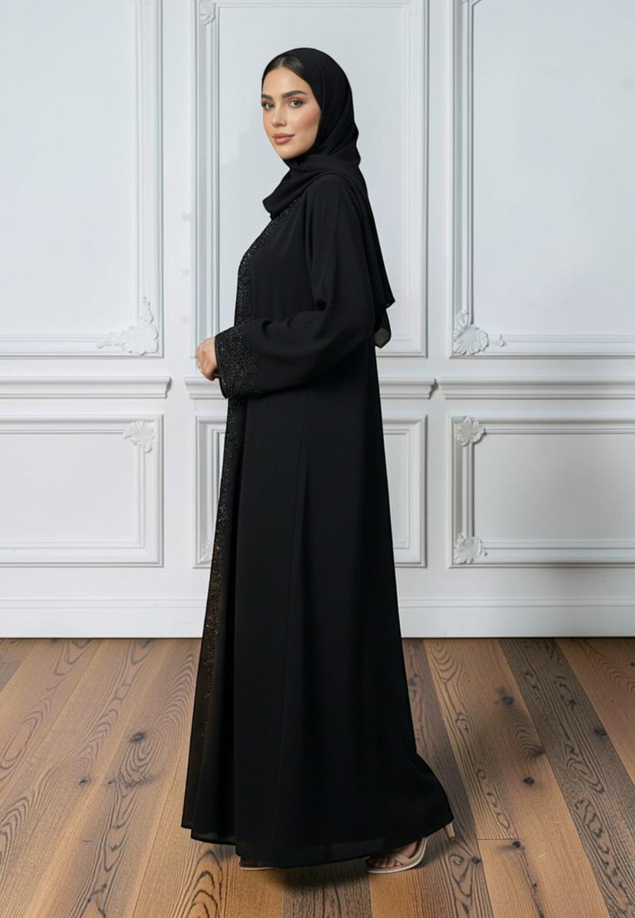 Elegance-in-Bloom:-Two-Piece-Beaded-Abaya-Set-|-Nida-Fabric-2P863